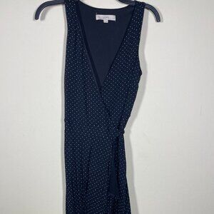 LOFT Petites Womens SP Black White Polka Dot Wrap Dress Sleeveless Stretch!